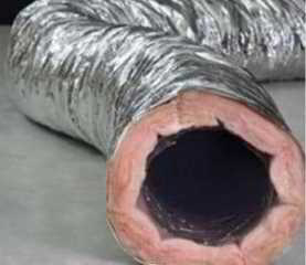 Flexible air duct, silver jacket, from JPL - see jpflex.com (C) InspectApedia & JPFLEX
