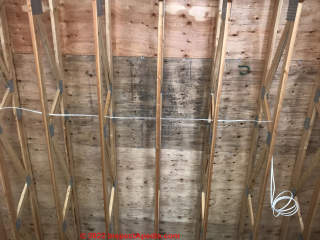Moldy plywood in new construction (C) InspectApedia.com Kristin