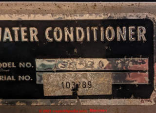 Artesian brand water softener data tag (C) InspectApedia.com 