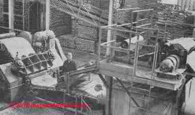 Continuous flow of asbestos floor tile thourh calendar rolls inproduction - Rosato (C) InspectApedia