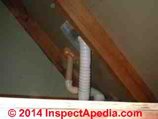 Flex duct bath exhaust vent fan terminating straight up through the roof surface (C) InspectApedia